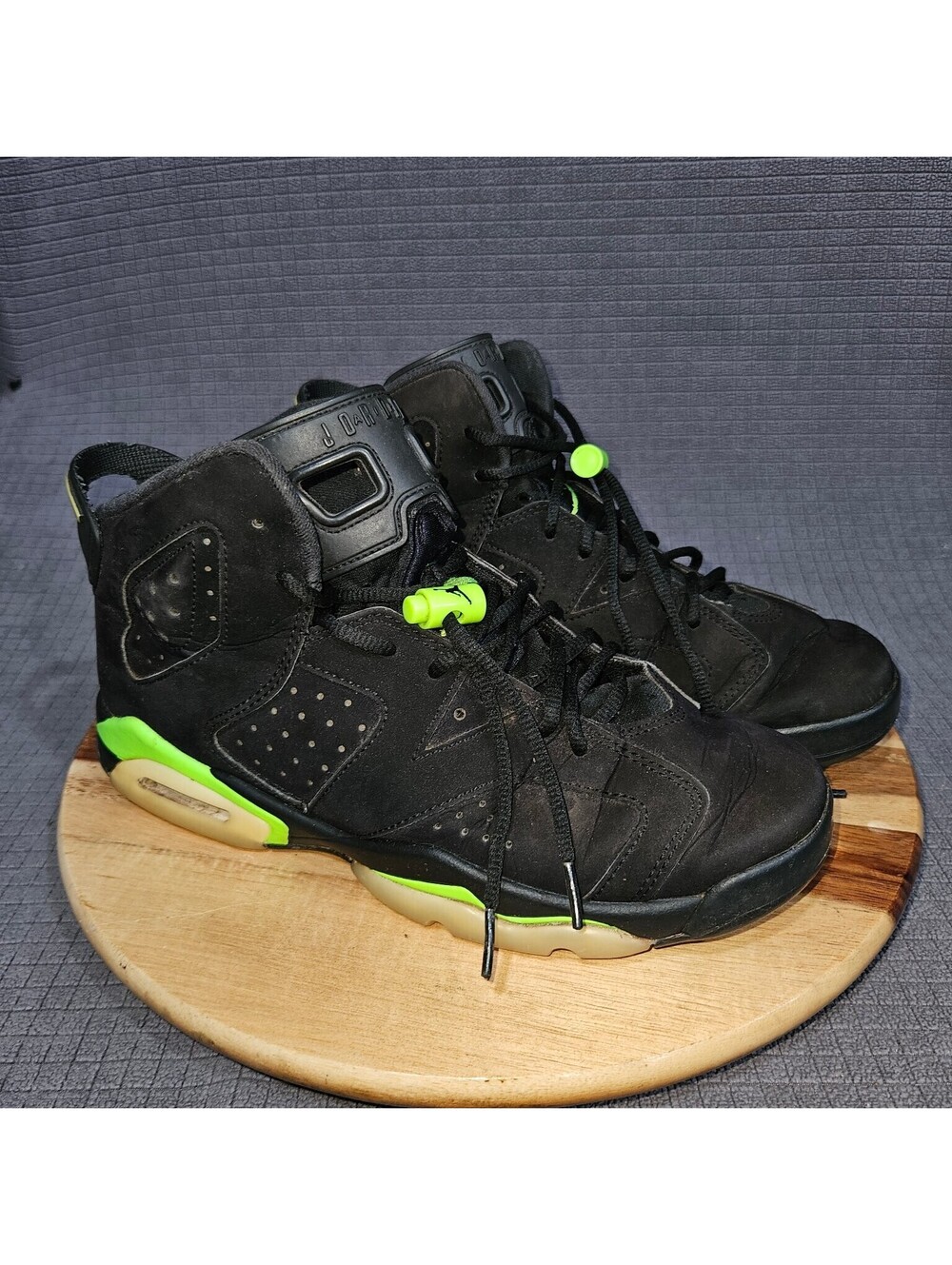 Jordan 6 Retro Electric Green Sneakers Unisex Kids Black 7Y Lace Up Comfort